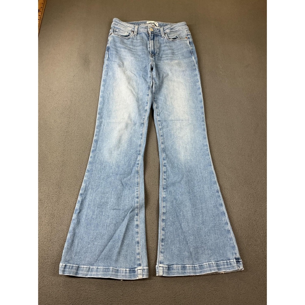 Paige Jeans Womens 27 Blue Flared Genevieve Slim Mid Rise 33 Inseam Denim